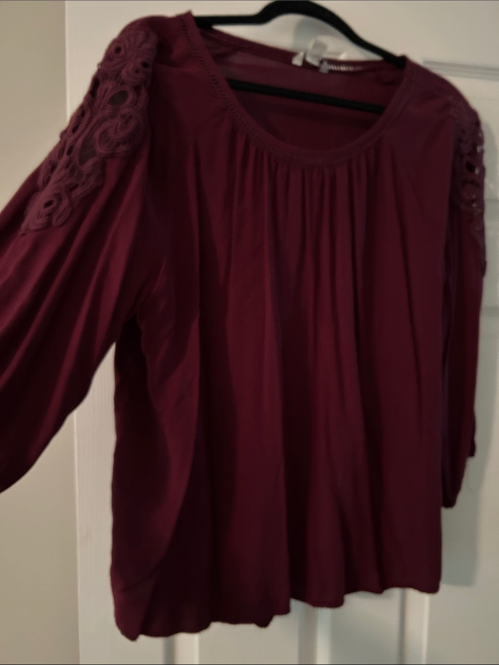 Cato Burgundy Crochet-Shoulder Scoop Neck Blouse